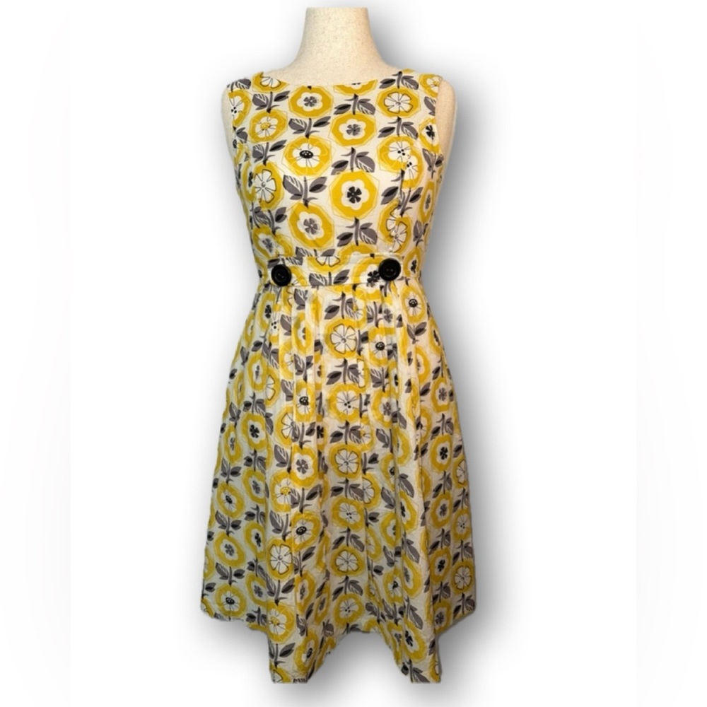 Robbie Bee Floral Yellow and Gray Dress